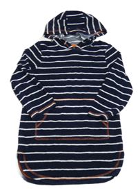 Tmavomodro-bílý pruhovaný froté župan s kapucí TU