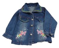 Modrá riflová bunda s kytičkami