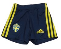 Tmavomodro-žluté sportovní kraťasy s potiskem Adidas