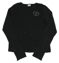 Černé žebrované crop triko s kamínky Y.F.K.