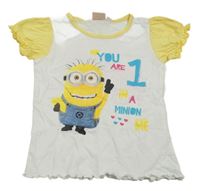 Bílo-žluté bavlněné tričko s Mimoněm a nápisem