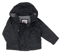 Tmavomodrá šusťáková jarní bunda s kapucí a knoflíky