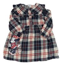 Tmavomodro-červené kostkované šaty s Minnie a límečkem Primark