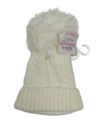 Nové - bílá vzorovaná pletená čepice s bambulí Soft Touch