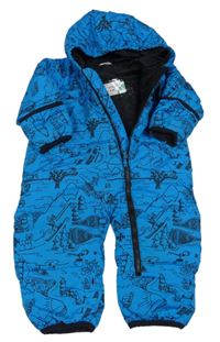 Modro-černá vzorovaná šusťáková zimní funkční kombinéza s kapucí Columbia