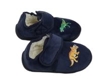 Nové - Tmavomodré plyšové zateplené domácí bačkory s dinem vel. 22