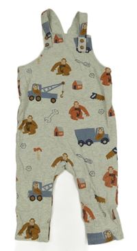 Světlešedé melírované laclové tepláky s opicemi a nářadím M&S