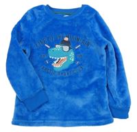 Modrá chlupatá pyžamová mikina s dinosaurem