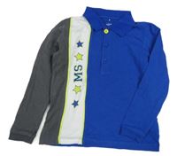 Kobaltově modro-šedo-bílé polo triko s nápisem Mitch&Son