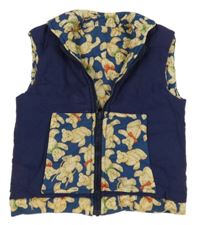 Tmavomodrá plátěná zateplená vesta s medvídky 