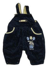 Tmavomodré sametové zateplené laclové kalhoty se psem 