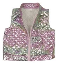 Růžovo-mátová šusťáková prošívaná zateplená vesta Shein