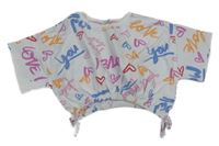 Bílo-barevné teplákové crop tričko s nápisy Page one young