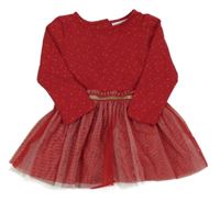 Červené bavlněné šaty s hvězdami a tylovou sukní 