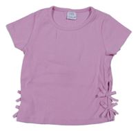 Růžové žebrované crop tričko s mašlemi Zara