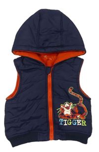 Tmavomodrá šusťáková zateplená vesta s Tygrem a kapucí Disney