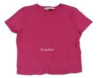 Růžové žebrované crop tričko se smajlíkem z kamínků H&M