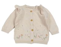 Světlerůžový propínací svetr s kytičkami volánky Mothercare