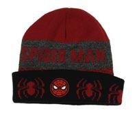 Červeno-šedo-černá pletená čepice se Spider-manem