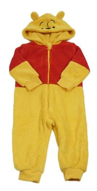 Žluto-červená chlupatá kombinéza s kapucí - medvídek Pú Disney