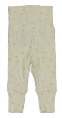 Smetanové žebrované kalhoty s listy Primark