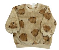Béžová chlupatá mikina s medvídky H&M