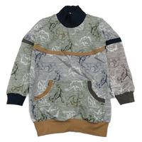 Šedo-béžovo-khaki dlouhá mikina s dinosaury