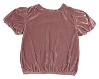 Růžová sametová halenka s nařasenými rukávy Dunnes