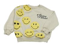 Béžová oversize mikina se smajlíky 