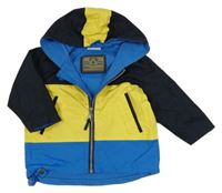 Tmavomodro-modro-žlutá šusťáková jarní bunda s kapucí Topolino