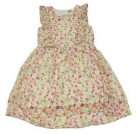 Smetanové šifonové šaty s květy a volánky Dopodopo