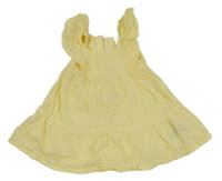 Žluté plátěné děrované šaty s volánky H&M