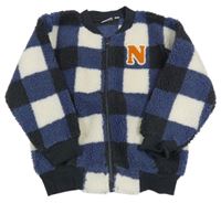 Tmavomodro-bílá kostkovaná huňatá bunda s písmenkem Name it