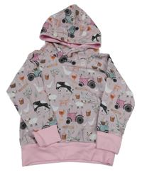 Světlerůžová mikina se zvířátky a kapucí 