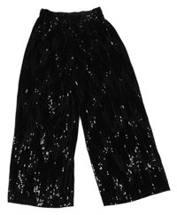 Černé sametové culottes flitrové kalhoty Zara