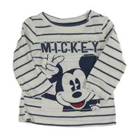 Bílo-tmavomodré pruhované triko s Mickeym C&A
