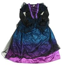 Kostým - Černo-tmavofialovo-petrolejové šaty s broží a flitry St. Bernard