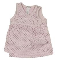 Světlerůžové puntíkaté sametové zavinovací propínací šaty s mašličkami H&M