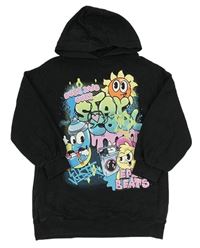 Černá dlouhá mikina s graffiti a kapucí Next