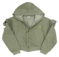 Khaki propínací oversize crop mikina s logem a volánky a kapucí RIVER ISLAND