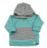 Modrozelená melírovaná mikina s kapsou a kapucí