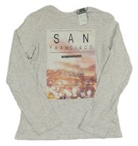 Nové - světlešedé melírované triko s potiskem - San Francisco PRIMARK