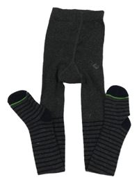 Tmavošedo-tmavomodré pruhované melírované punčocháče Topomini