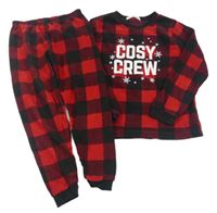Červeno-černé kostkované fleecové pyžamo s nápisy a vločkami