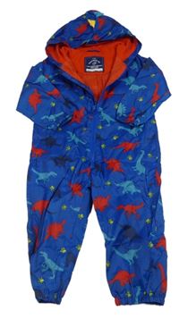 Modrá šusťáková jarní kombinéza s dinosaury a kapucí s ostny zn. George