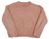 Růžový melírovaný žinylkový oversize crop svetr C&A