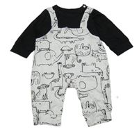 Bílo-černý overal se zvířátky