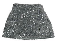 Tmavošedá sametová sukně s flitry a všitými kraťasy 