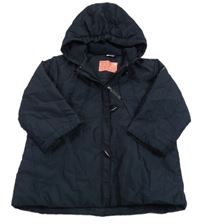 Tmavomodrý prošívaný šusťákový zateplený kabát s kapucí FORMICULA