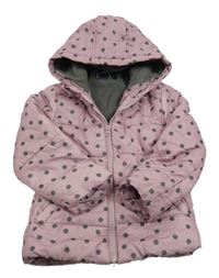 Starorůžová puntíkatá prošívaná šusťáková zimní bunda s kapucí lupilu